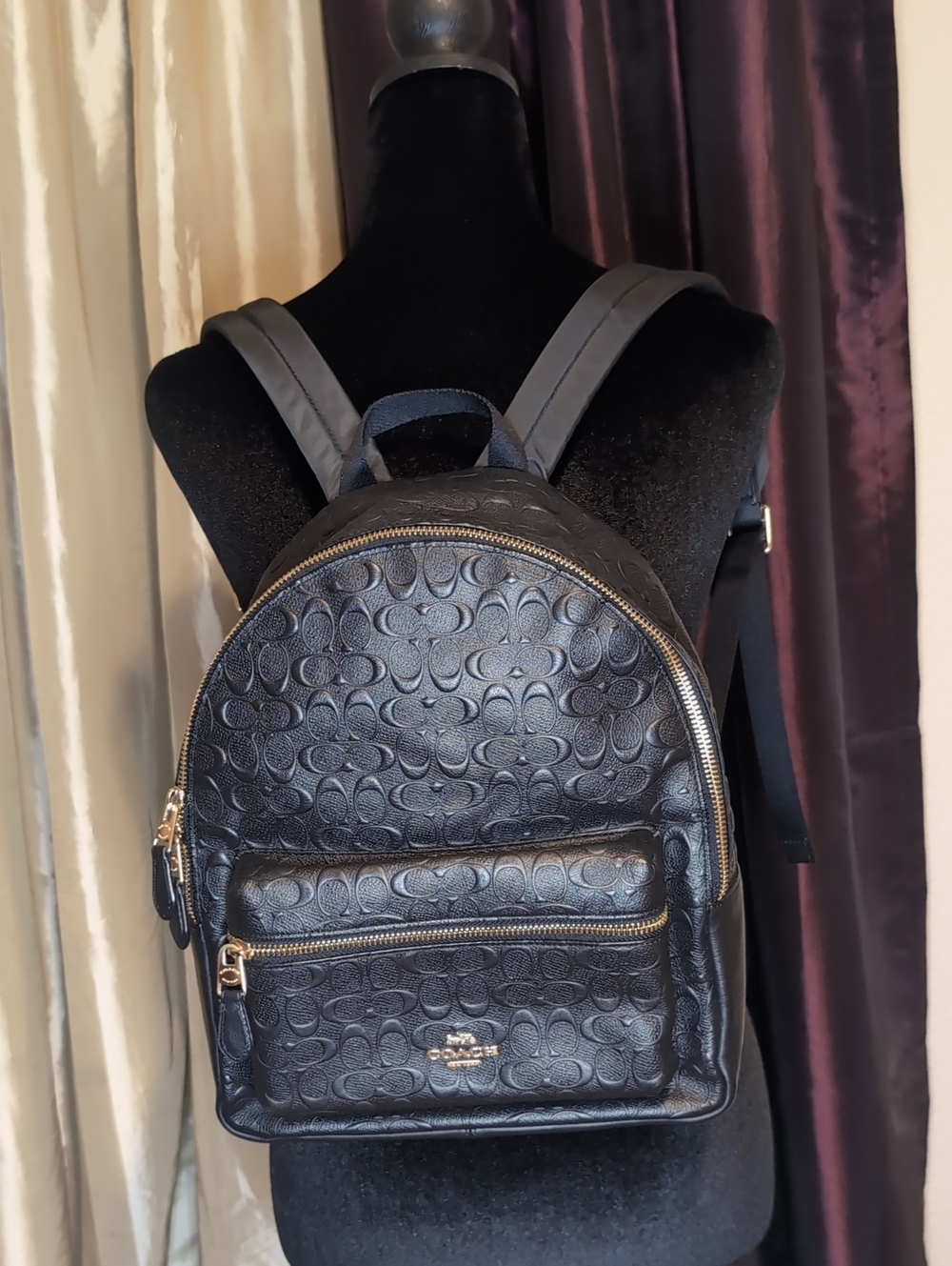 Coach Black Embossed Medium Charlie Backpack, Great Almost New Condition